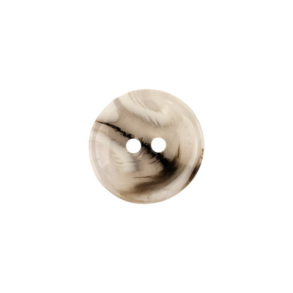 Italian Transparent, Black and Lily White Abstract Swirls Narrow Rimmed Plastic Button - 24L/15mm