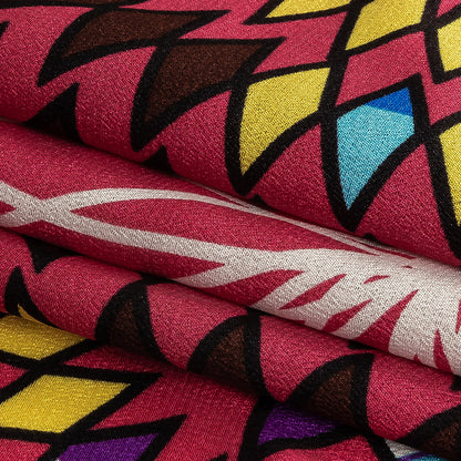 Fuchsia, Brown and Yellow Geometric Dahlias Silk Crepe de Chine Folded