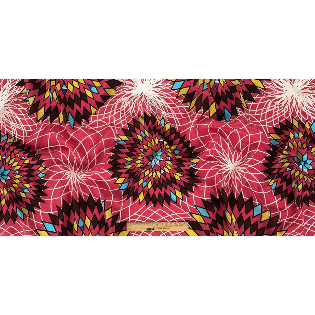 Fuchsia, Brown and Yellow Geometric Dahlias Silk Crepe de Chine Full