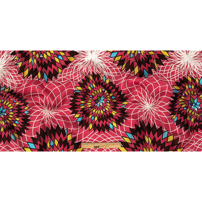 Fuchsia, Brown and Yellow Geometric Dahlias Silk Crepe de Chine Full