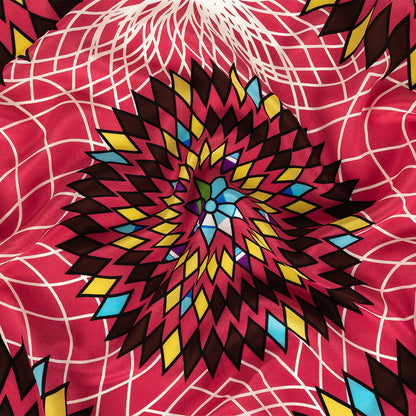 Fuchsia, Brown and Yellow Geometric Dahlias Silk Crepe de Chine