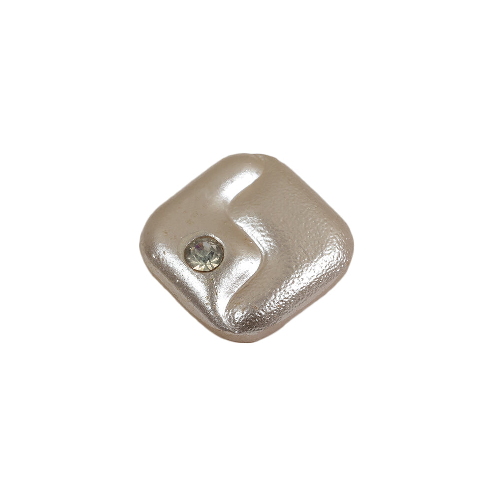 Vintage Pearl Finished Shank Back Square Glass Button with Rhinestone - 30L/19mm Folded