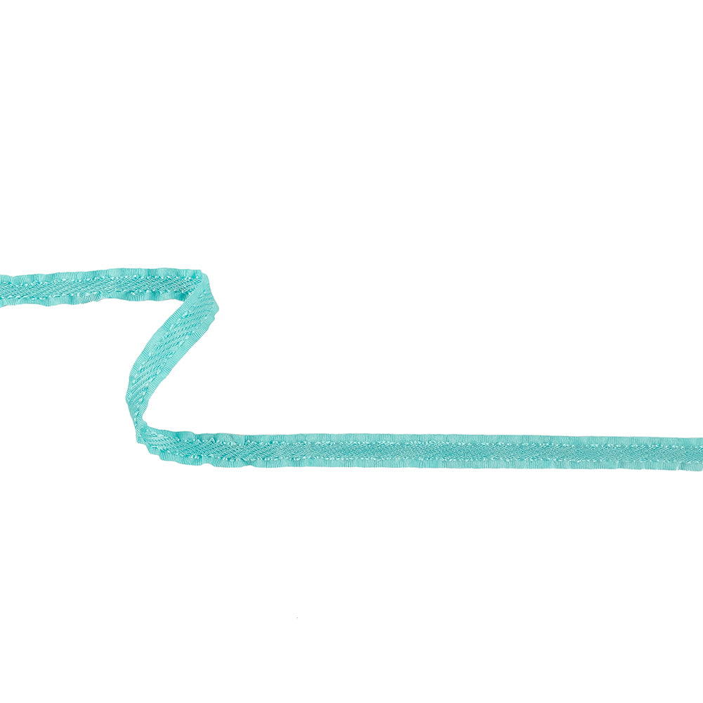Turquoise Twill Ribbon with Ruffled Grosgrain Borders - 0.375"