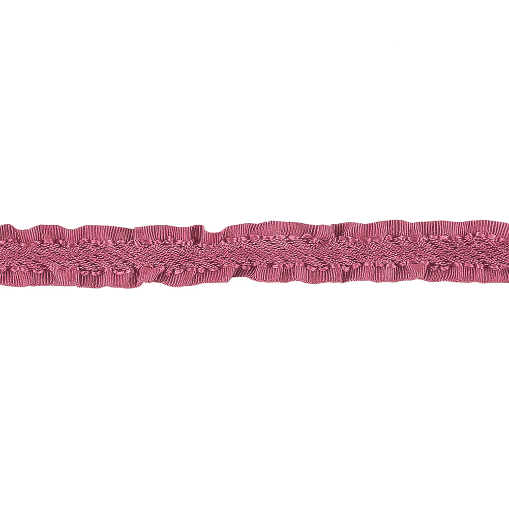 Amaranth Twill Ribbon with Ruffled Grosgrain Borders - 0.375" Detail