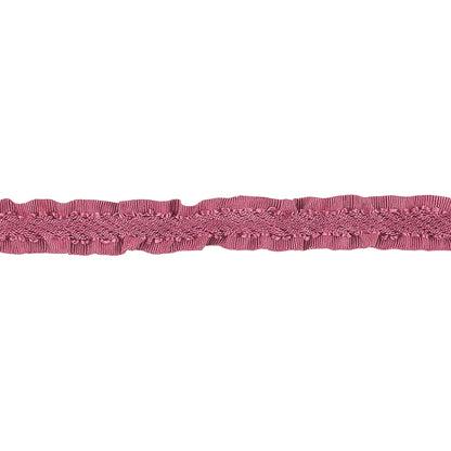 Amaranth Twill Ribbon with Ruffled Grosgrain Borders - 0.375" Detail
