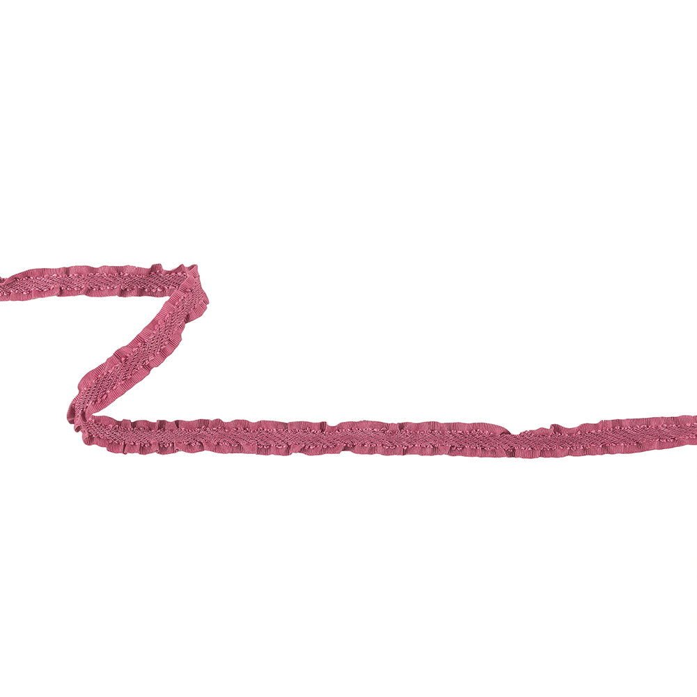 Amaranth Twill Ribbon with Ruffled Grosgrain Borders - 0.375"