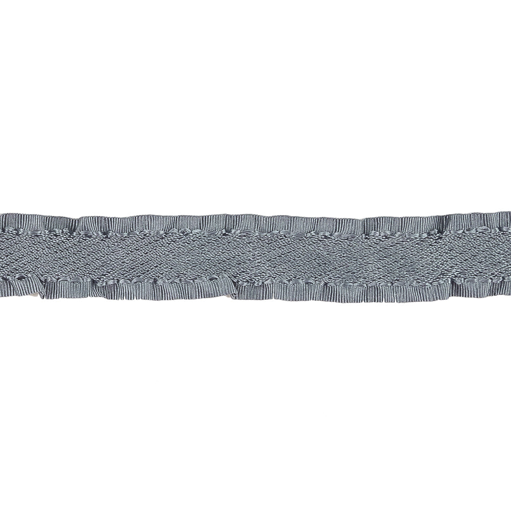 Gray Twill Ribbon with Ruffled Grosgrain Borders - 0.625" Detail