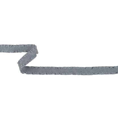 Gray Twill Ribbon with Ruffled Grosgrain Borders - 0.625"