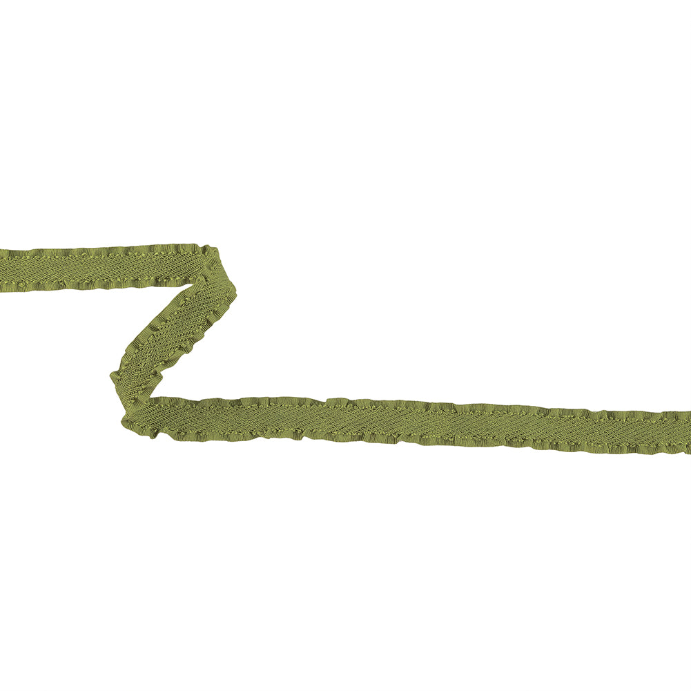 Olive Twill Ribbon with Ruffled Grosgrain Borders - 0.625"