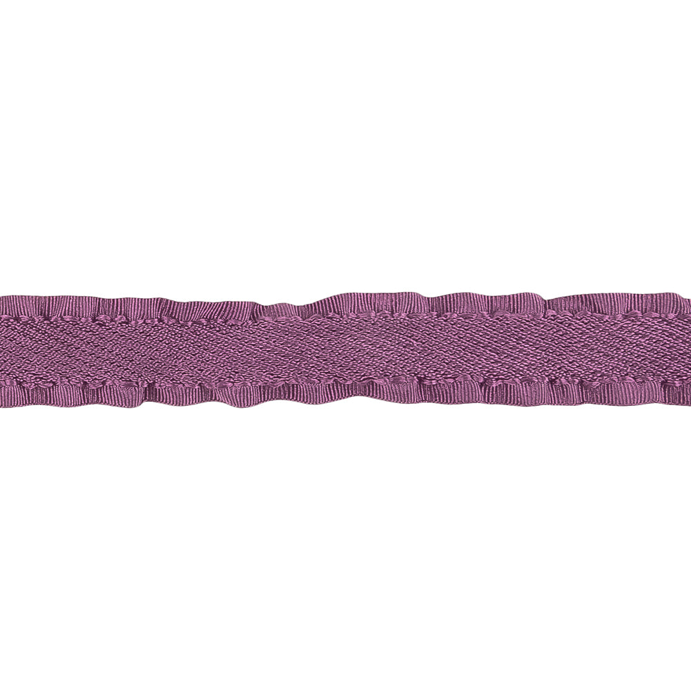 Purple Twill Ribbon with Ruffled Grosgrain Borders - 0.625" Detail