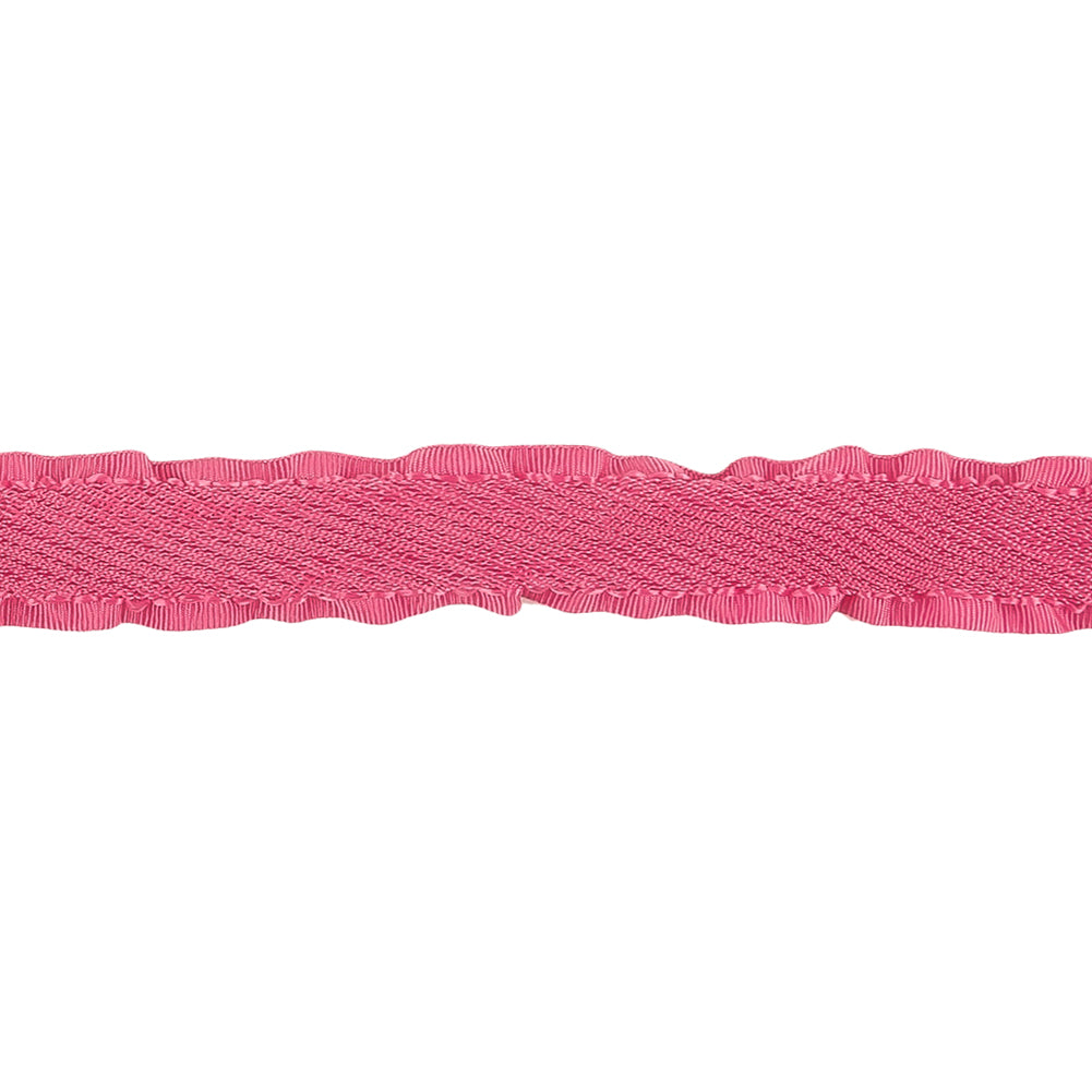 Pink Twill Ribbon with Ruffled Grosgrain Borders - 0.625" Detail