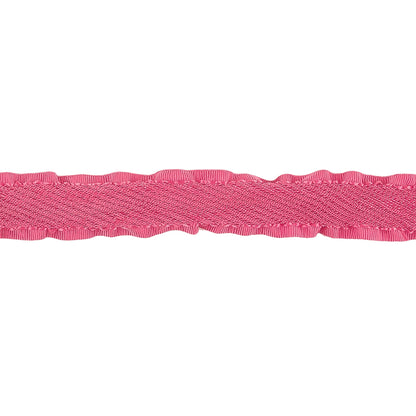 Pink Twill Ribbon with Ruffled Grosgrain Borders - 0.625" Detail