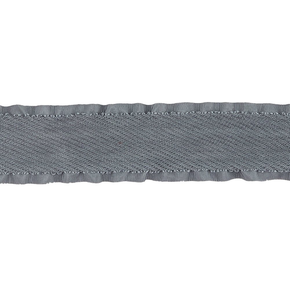 Gray Twill Ribbon with Ruffled Grosgrain Borders - 1" Detail