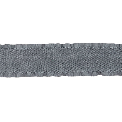 Gray Twill Ribbon with Ruffled Grosgrain Borders - 1" Detail
