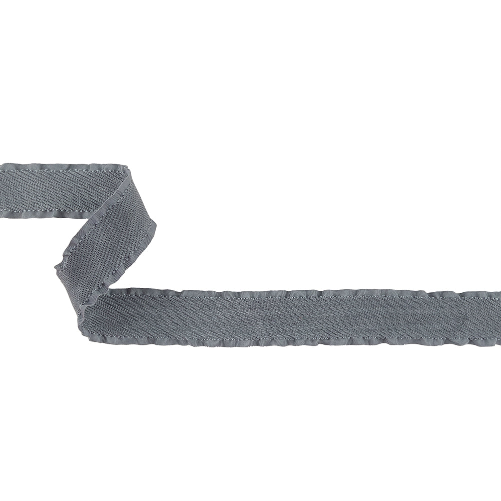 Gray Twill Ribbon with Ruffled Grosgrain Borders - 1"