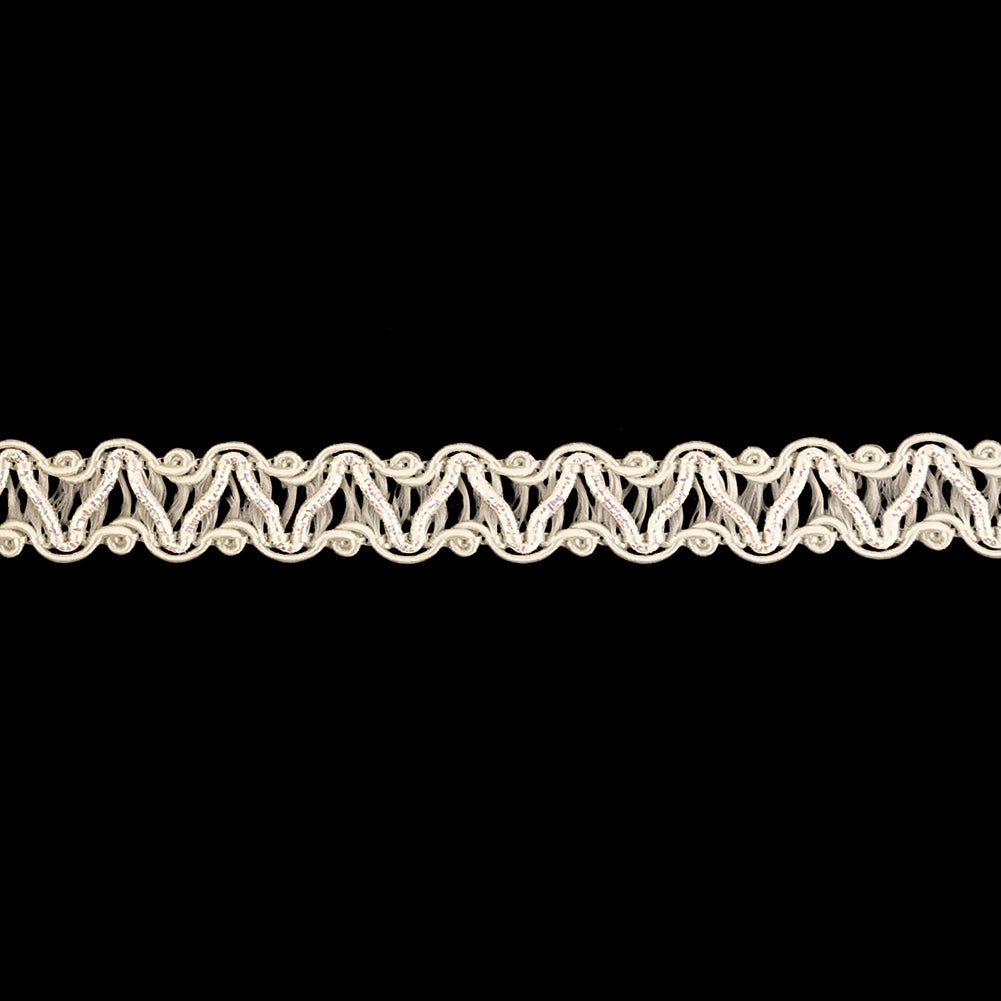 White Asparagus and Iridescent Zig Zags Gimp Braided Trim - 0.375" Detail