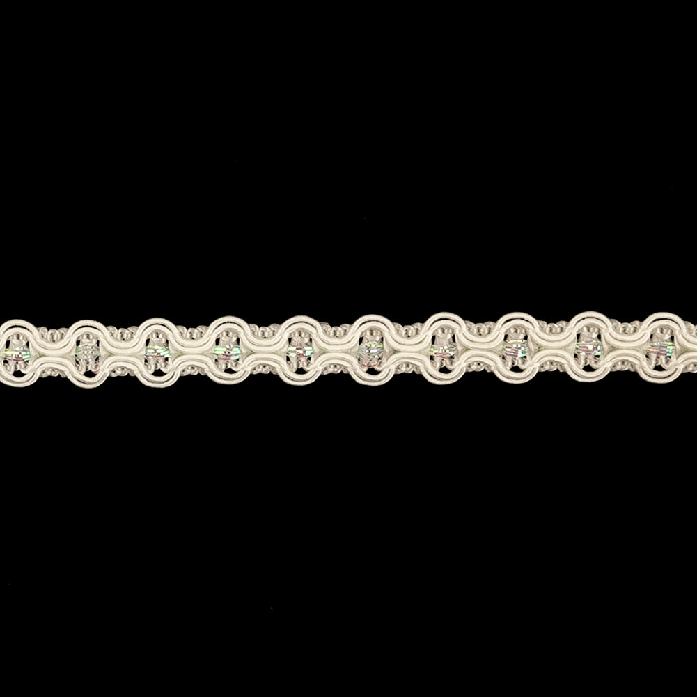 White and Iridescent Wavy Braided Trim - 0.375" Detail