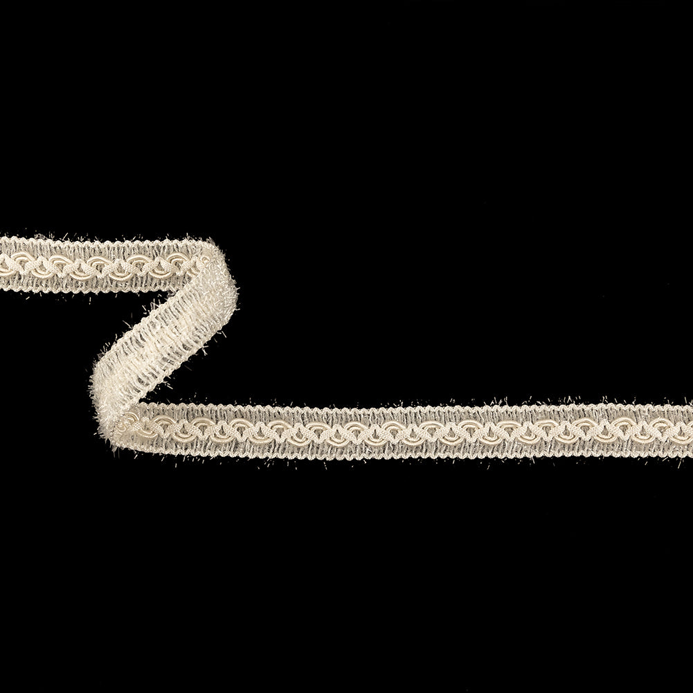 Papyrus and Clear Eyelash Fringe Braided Trim - 0.625"