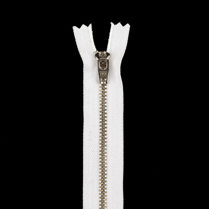 YKK White Metal Closed Bottom Zipper with Silver Teeth - 4.5"