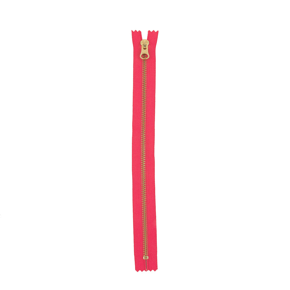 YKK Hot Pink Metal Closed Bottom Zipper with Gold Teeth - 11" Full