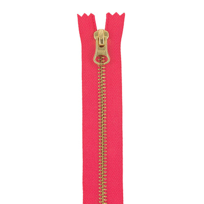 YKK Hot Pink Metal Closed Bottom Zipper with Gold Teeth - 11"
