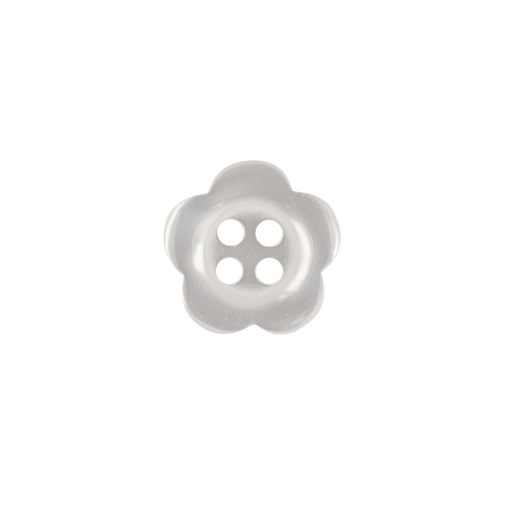 Shiny Lucent White Tinted 4-Hole Flower Shaped Button - 22L/14mm