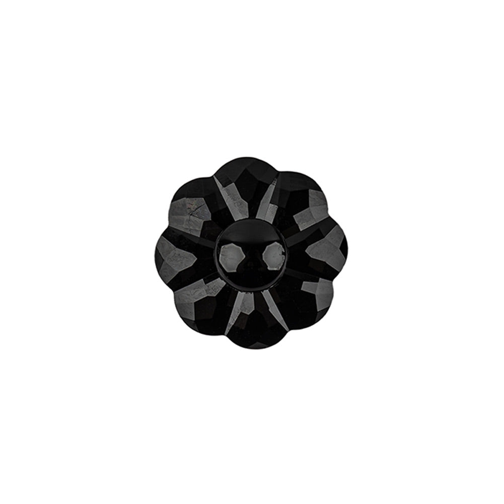 Italian Black Faceted Shank Back Flower Button - 24L/15mm