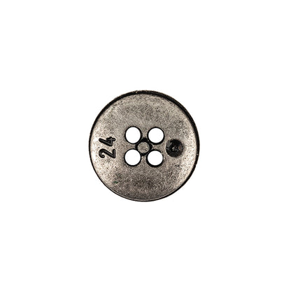 Italian Carbon Silver Shallow Plate 4-Hole Metal Look Coat Button - 24L/15mm Detail