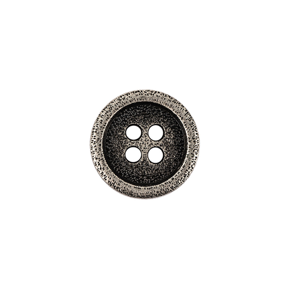 Italian Carbon Silver Shallow Plate 4-Hole Metal Look Coat Button - 24L/15mm