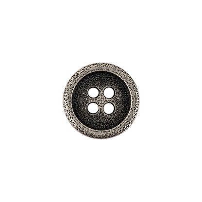 Italian Carbon Silver Shallow Plate 4-Hole Metal Look Coat Button - 24L/15mm