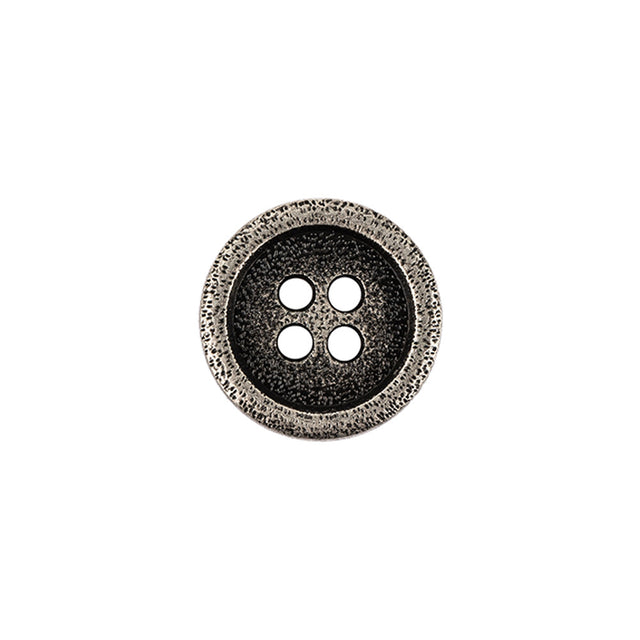 Italian Carbon Silver Shallow Plate 4-Hole Metal Look Coat Button - 24L/15mm