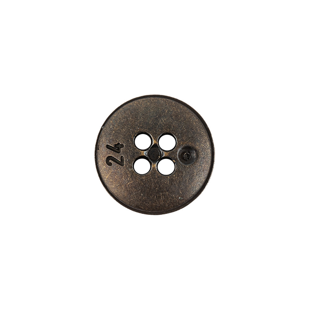 Italian Bronze Shallow Plate 4-Hole Metal Look Coat Button - 24L/15mm Detail