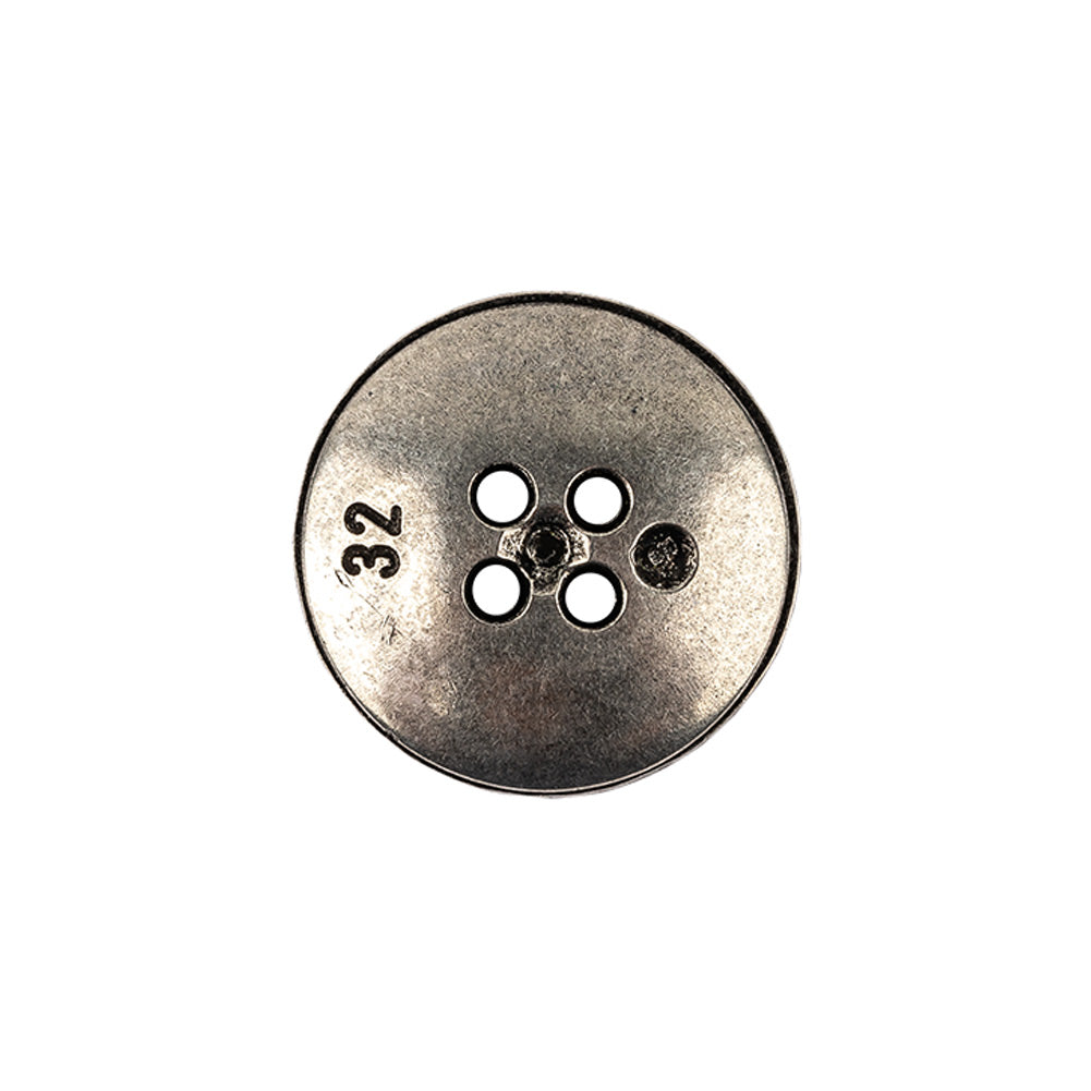 Italian Carbon Silver Shallow Plate 4-Hole Metal Look Coat Button - 32L/20mm Detail
