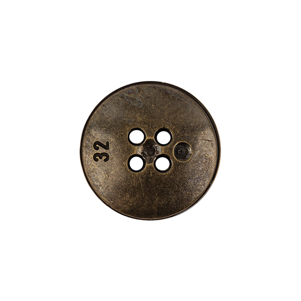 Italian Hint of Gold Bronze Shallow Plate 4-Hole Metal Look Coat Button - 32L/20mm Detail