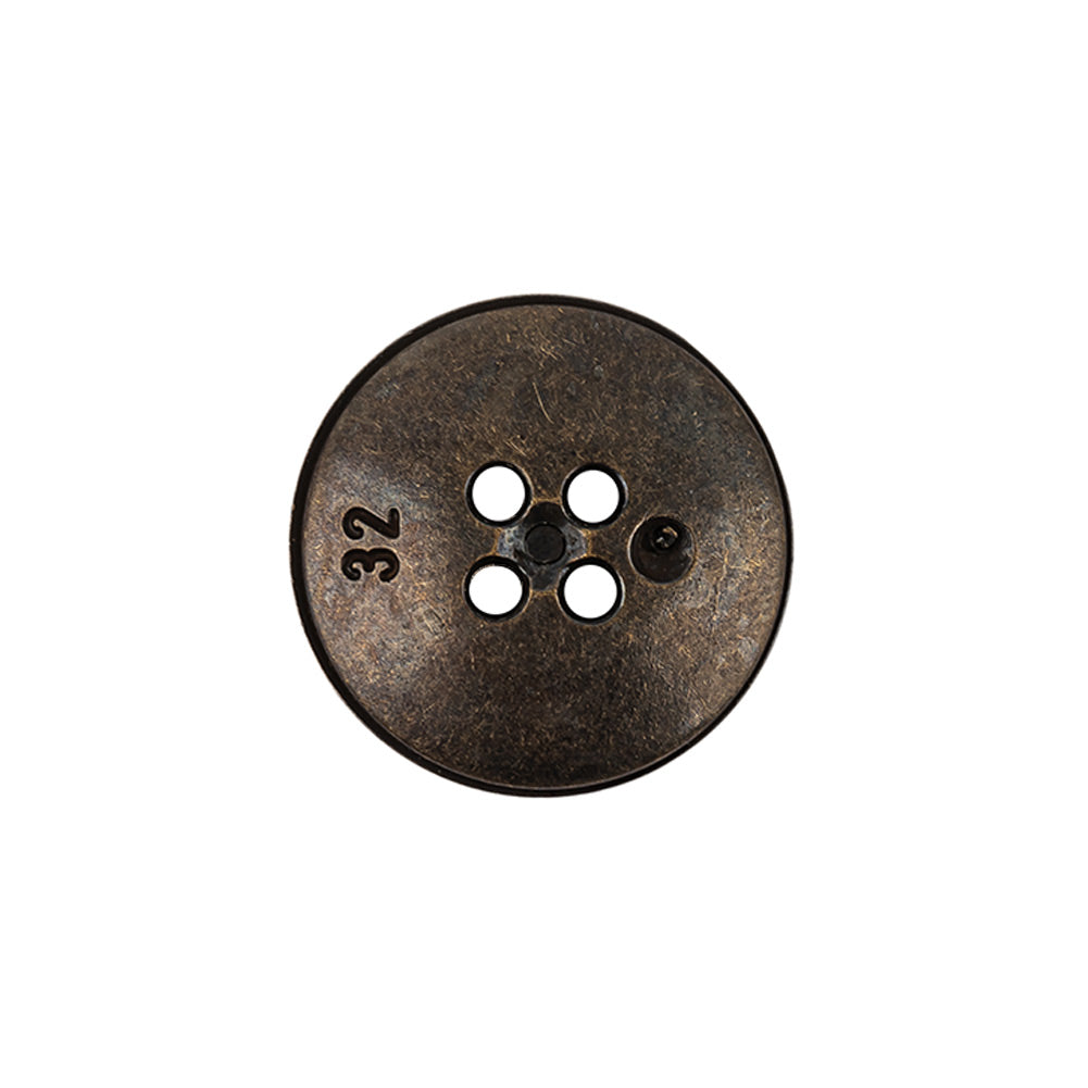 Italian Bronze Shallow Plate 4-Hole Metal Look Coat Button - 32L/20mm Detail