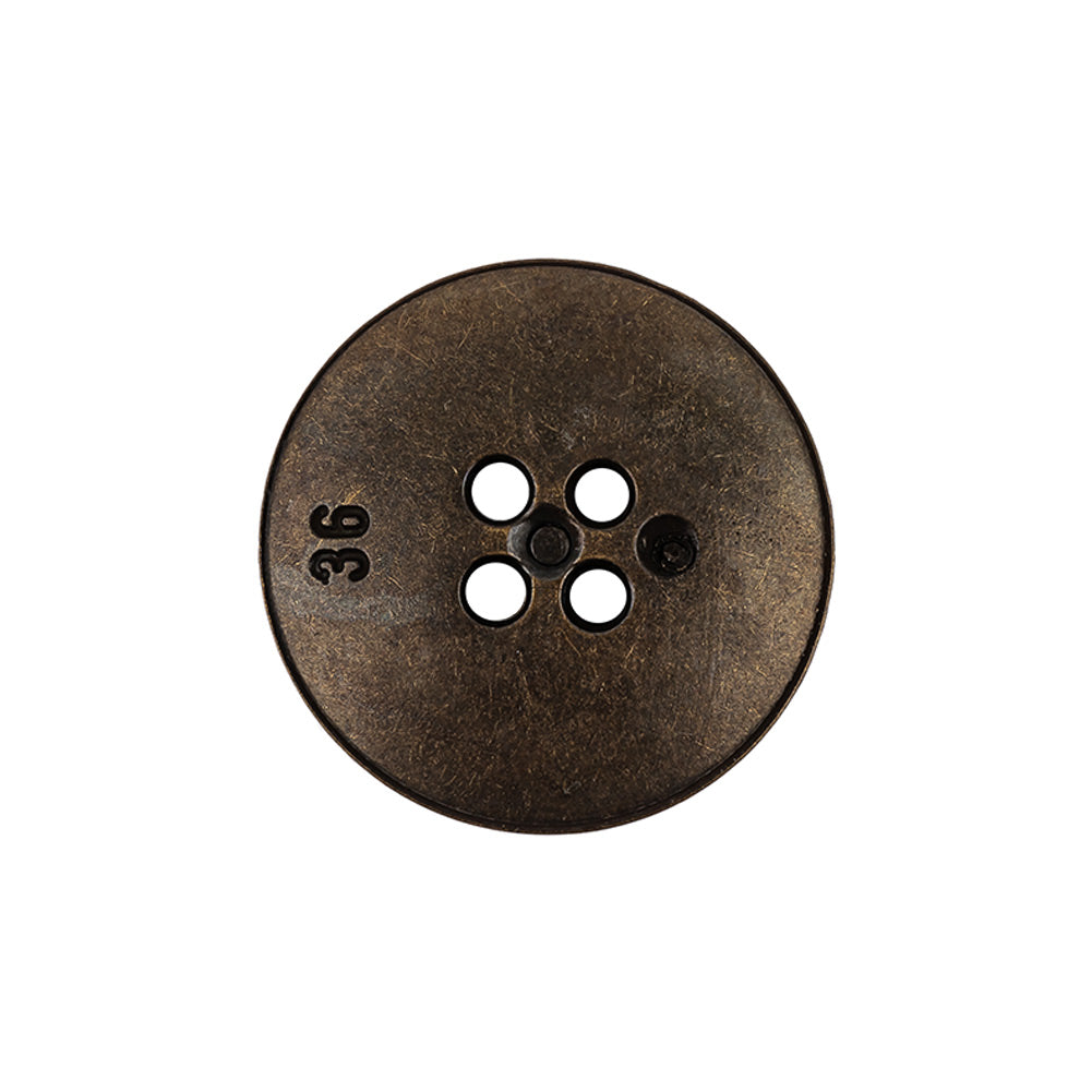 Italian Bronze Shallow Plate 4-Hole Metal Look Coat Button - 36L/23mm Detail