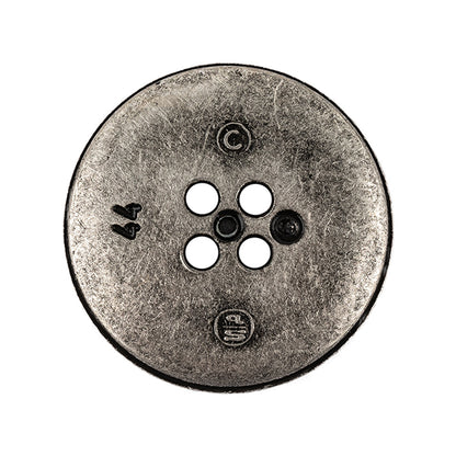 Italian Carbon Silver Shallow Plate 4-Hole Metal Look Coat Button - 44L/28mm Detail