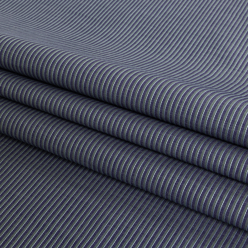 Heron, Green, and Gray Striped Dobby Cotton Shirting Folded
