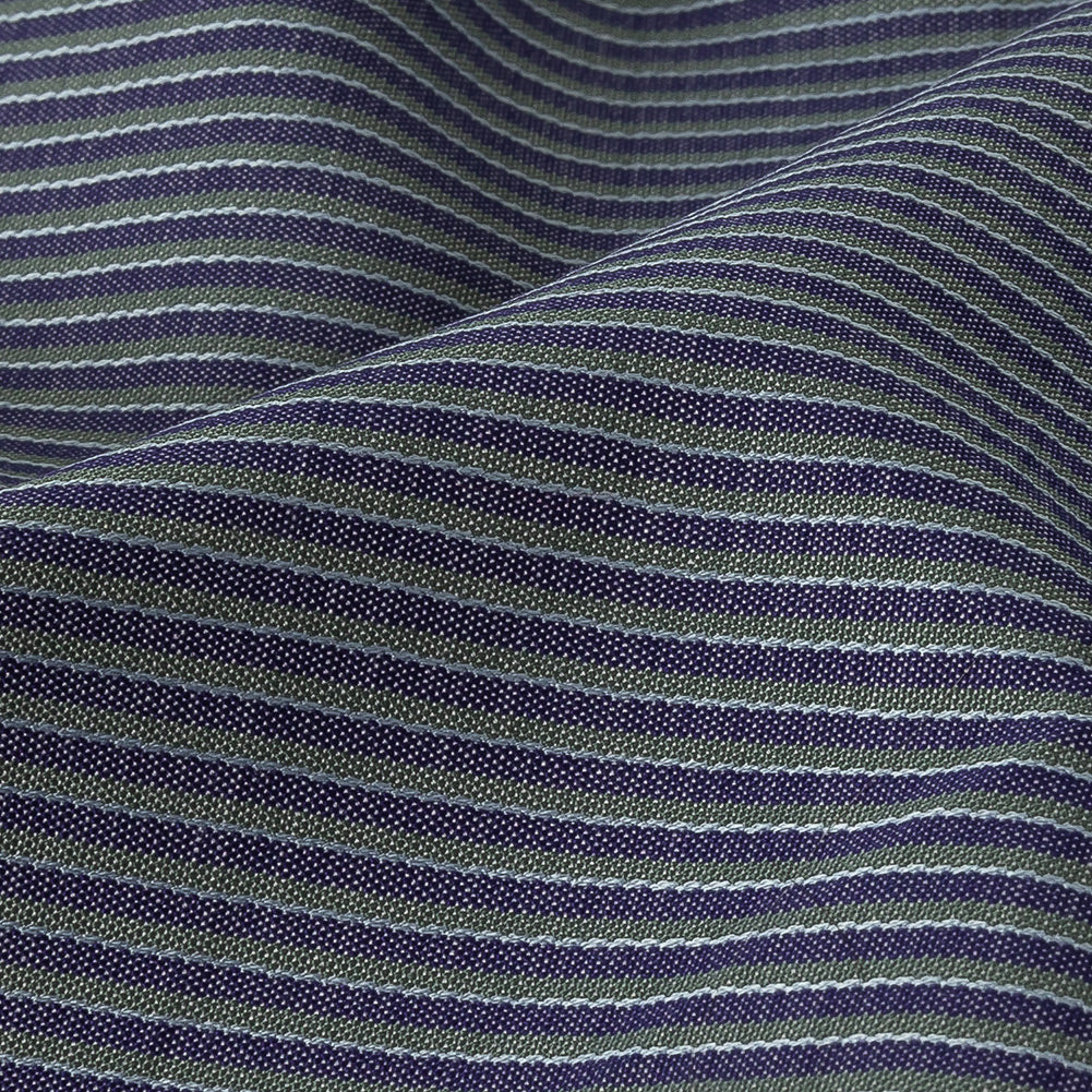 Heron, Green, and Gray Striped Dobby Cotton Shirting Detail