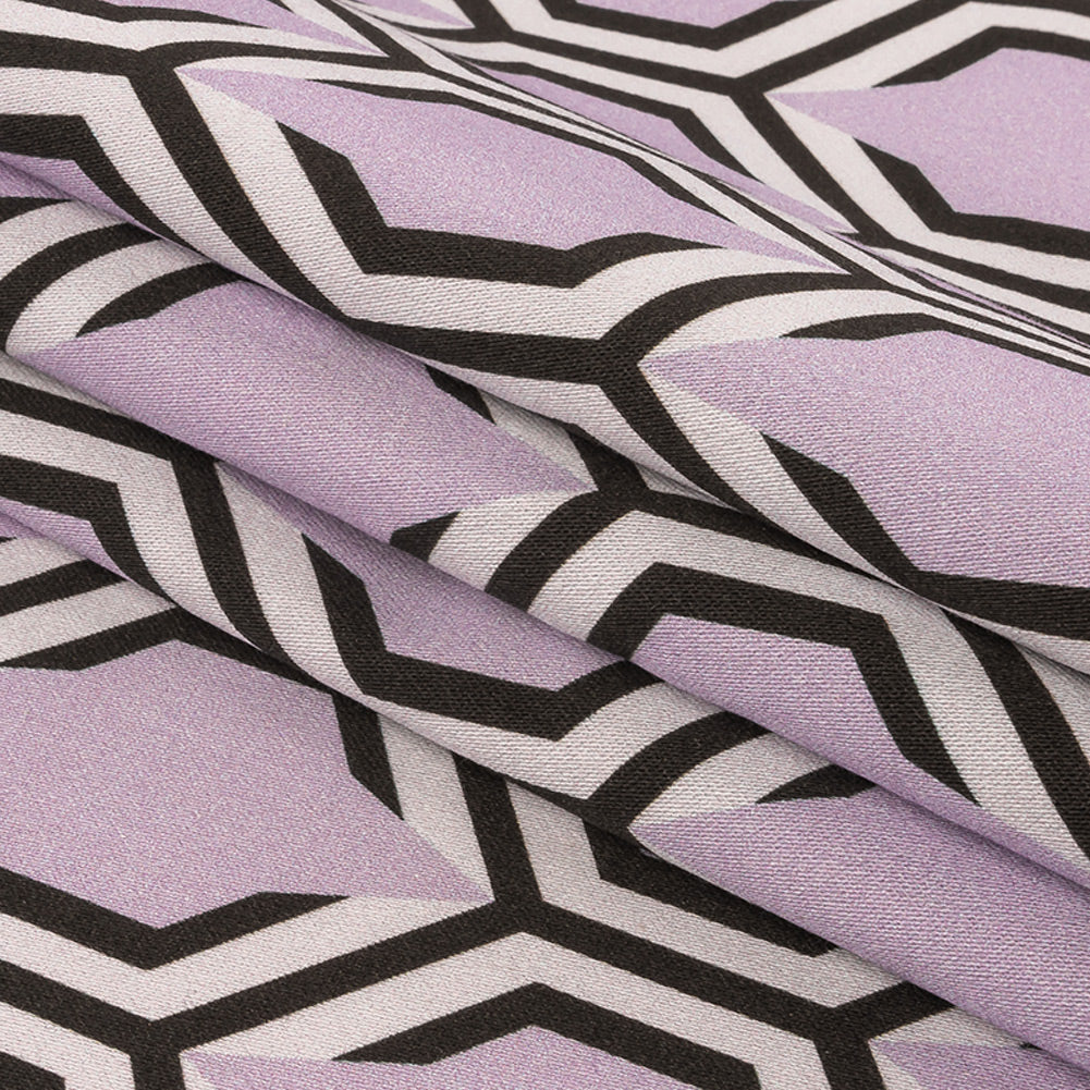 Stretch Cotton Sateen - Pale Lavender Honeycomb Geometric - Sweet as Honey Print - Mood Exclusive Wisteria Collection Folded
