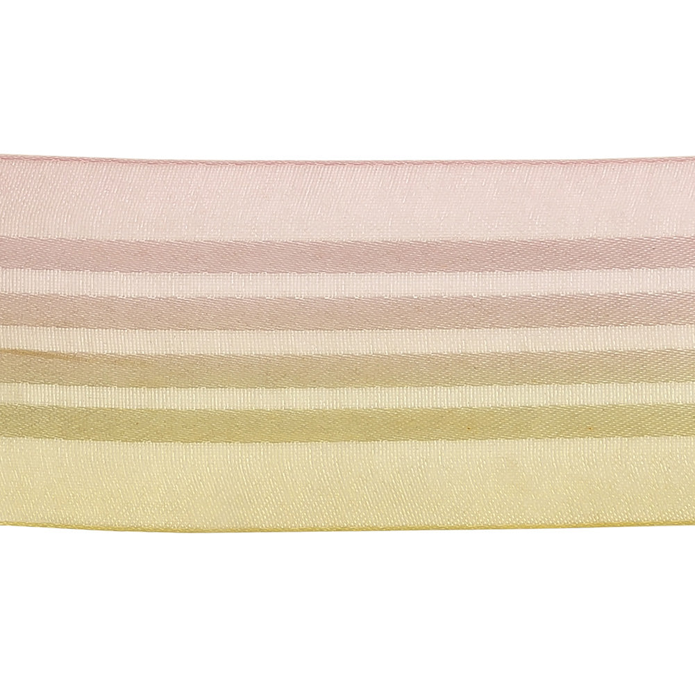 Pink and Yellow Ombre Sheer Ribbon with Satin Stripes - 1.625" Detail