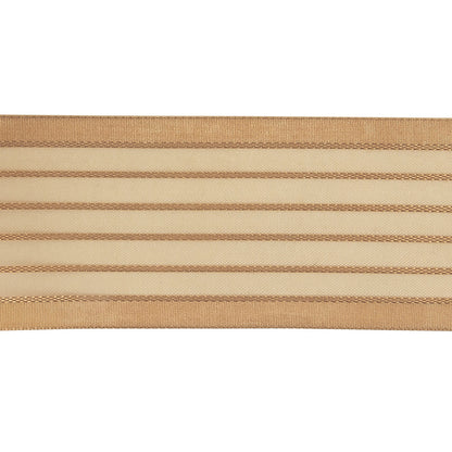 Tan Striped Sheer Ribbon with Opaque Borders - 1.5" Detail