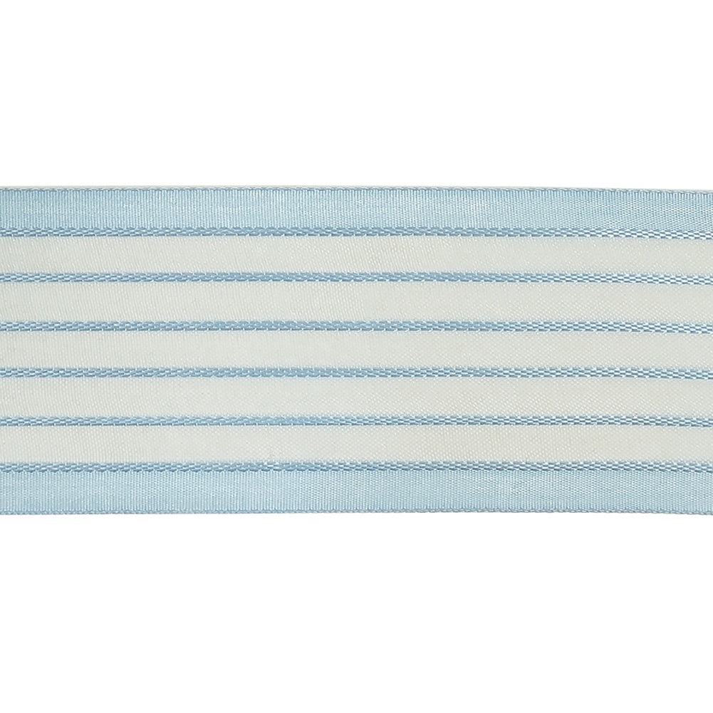 Baby Blue Striped Sheer Ribbon with Opaque Borders - 1.5" Detail