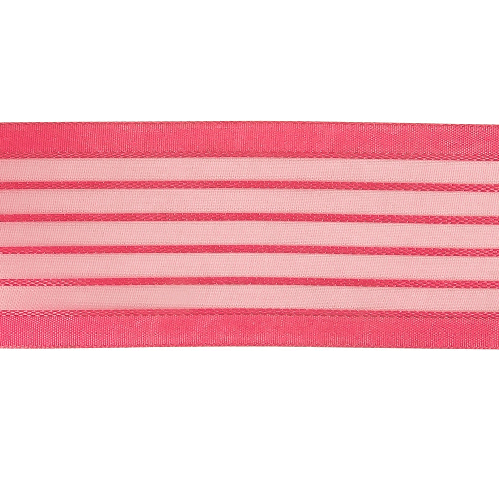 Pink Striped Sheer Ribbon with Opaque Borders - 1.5" Detail