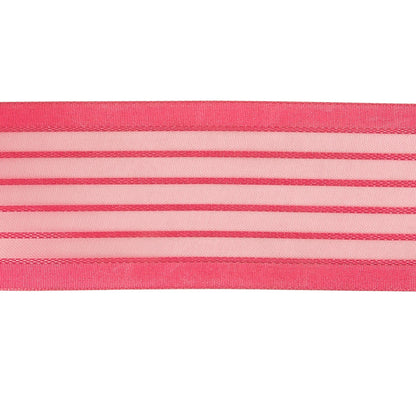 Pink Striped Sheer Ribbon with Opaque Borders - 1.5" Detail