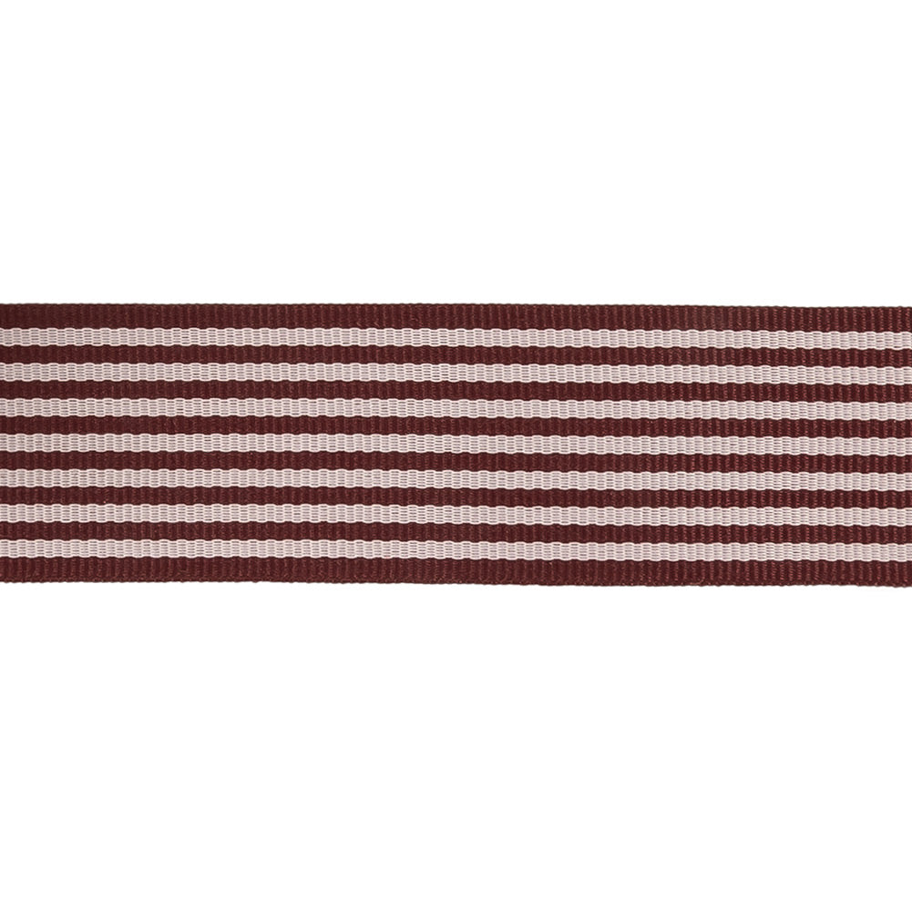 Burgundy and Off White Striped Grosgrain Ribbon - 1" Detail