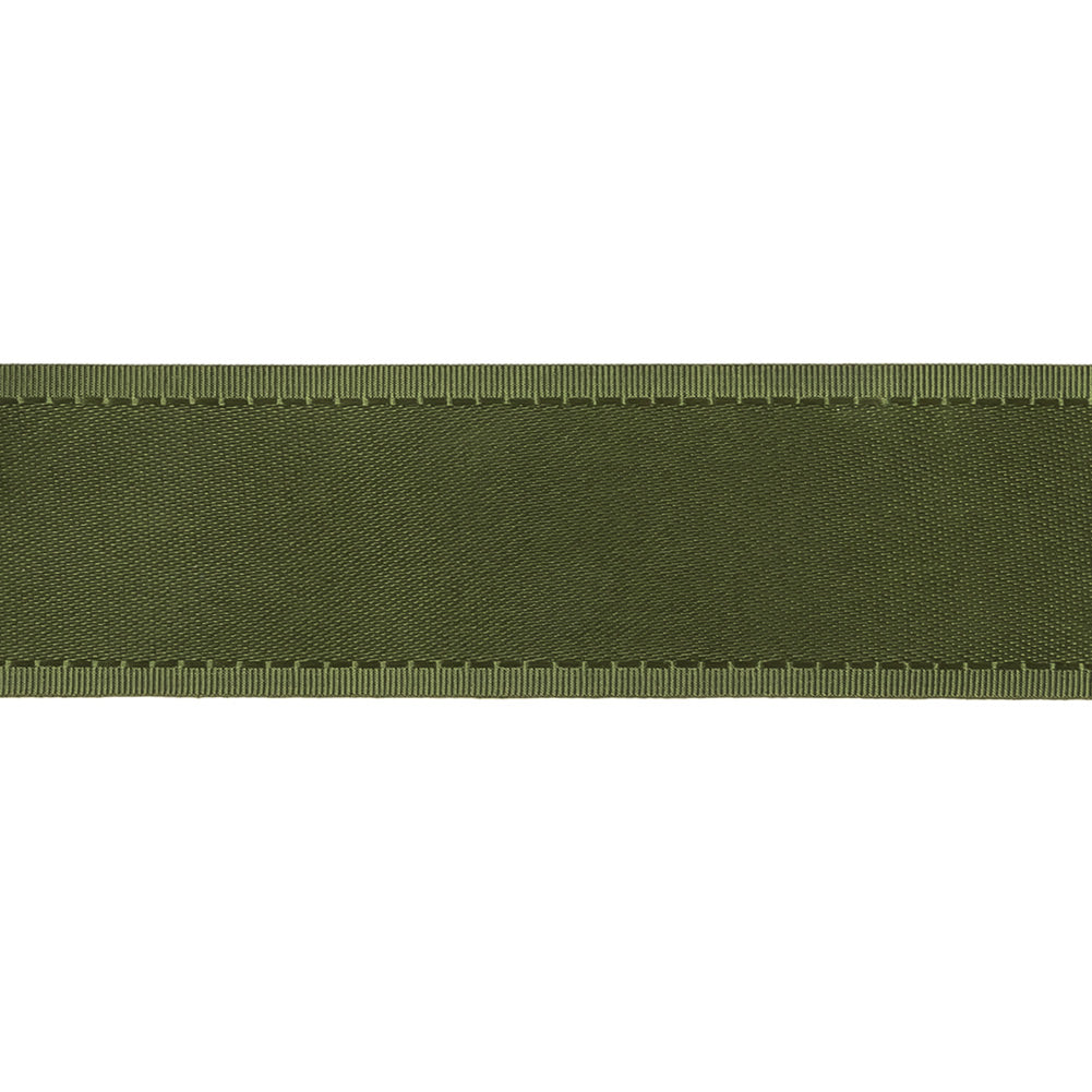 Moss Green Double Faced Satin Ribbon with Ribbed Borders - 1" Detail
