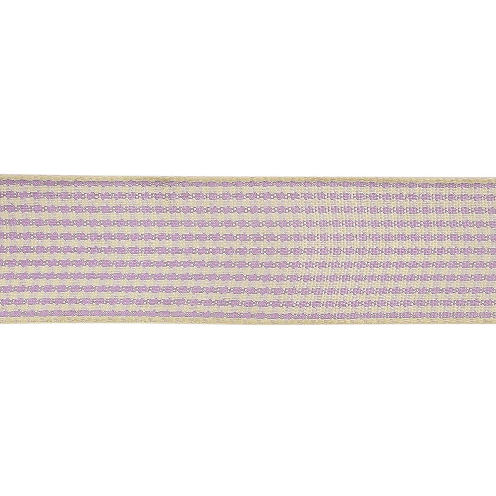 Lilac and Cream Houndstooth Check Woven Ribbon - 1" Detail