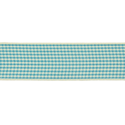 Sky Blue and Glass Green Houndstooth Check Woven Ribbon - 1" Detail
