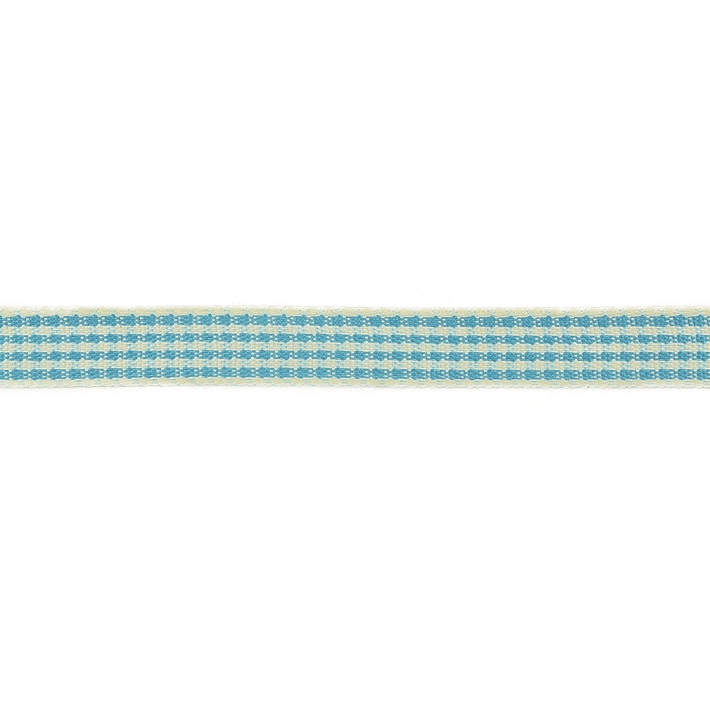 Sky Blue and Glass Green Houndstooth Check Woven Ribbon - 0.375" Detail